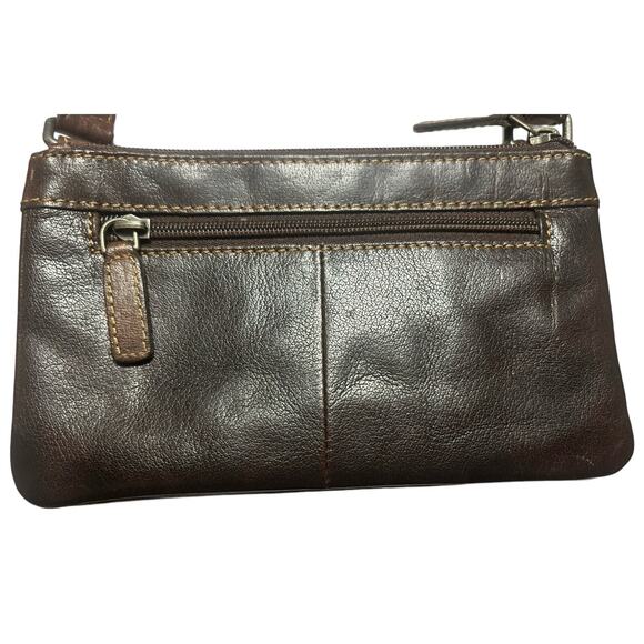 JACK GEORGES HORNBACK CROCO DARK BROWN LEATHER CROSSBODY WALLET PURSE - Picture 2 of 8